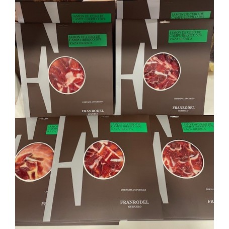 Jamón Ibérico de Cebo Campo sliced by knife Fran Rodel